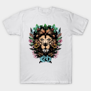 Lion Head Floral Design T-Shirt